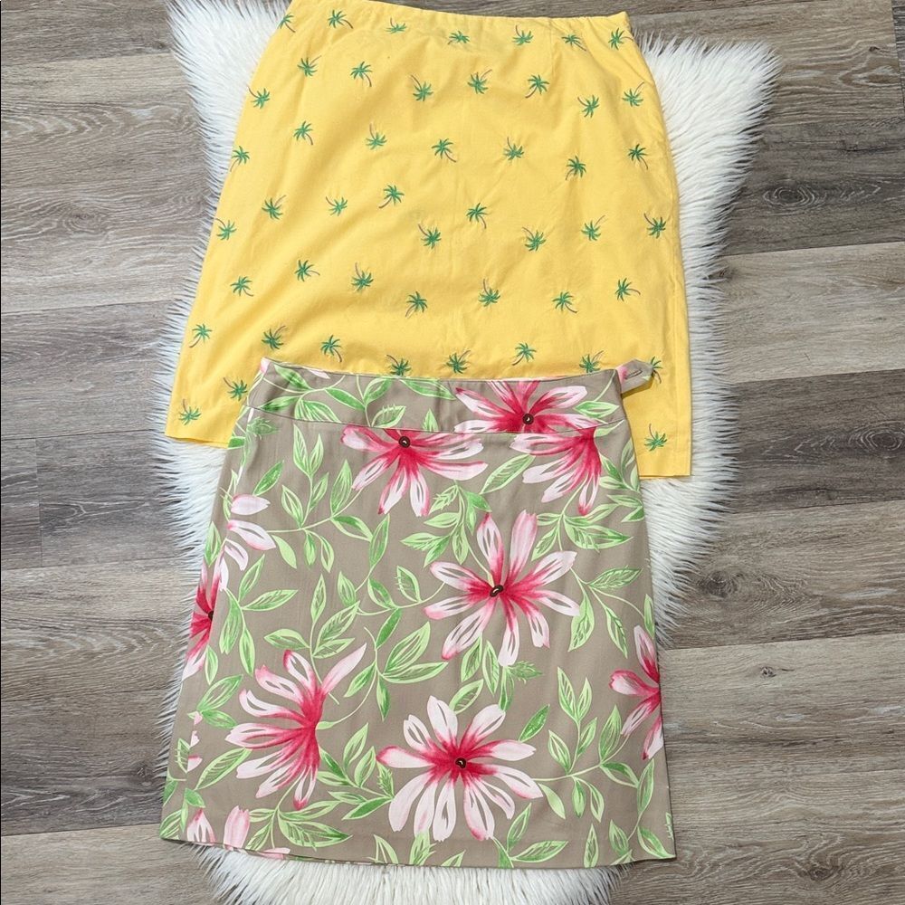 Talbots Yellow Palm and Floral Mini Skirt Set size 10